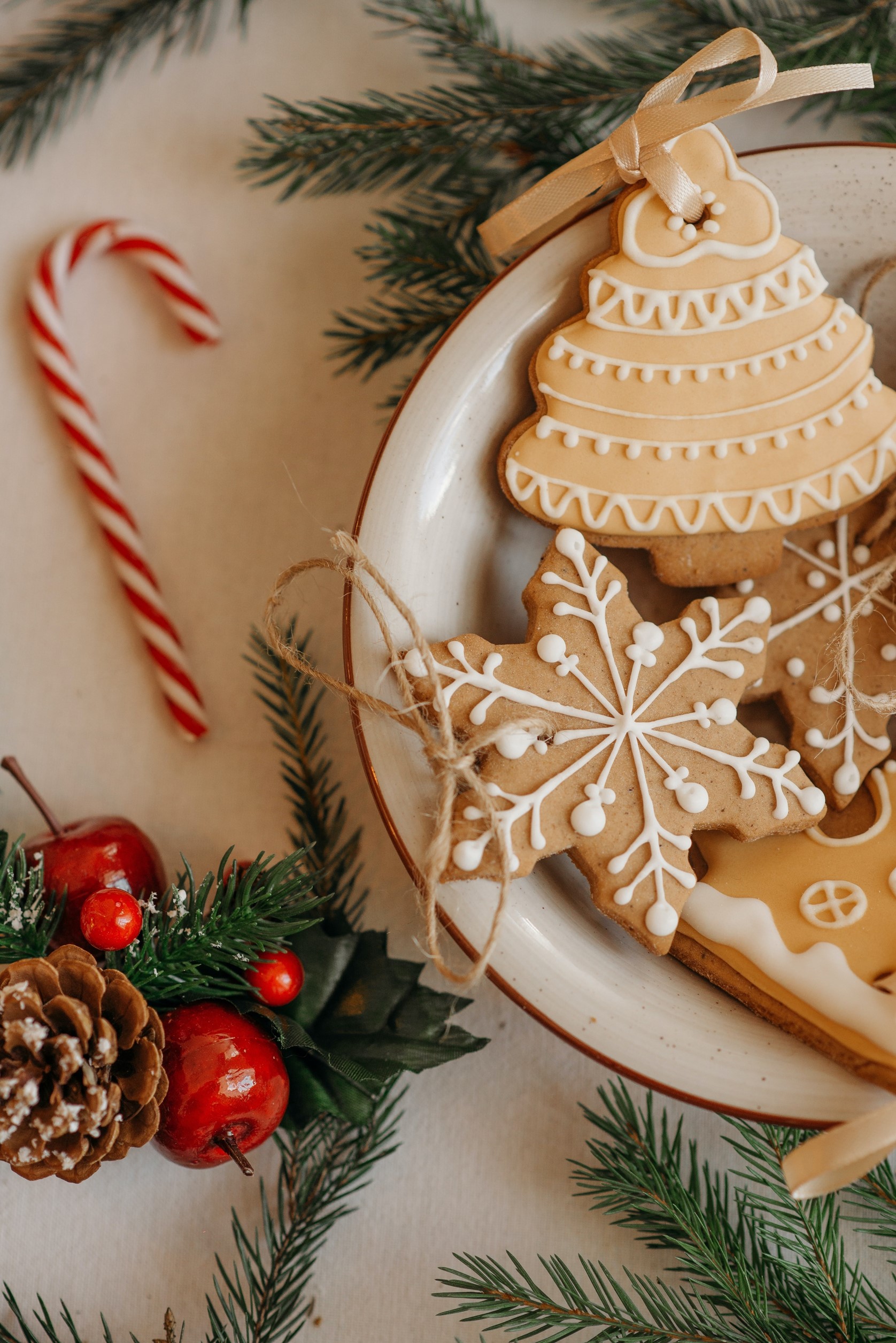 Candy cane and cookies on table